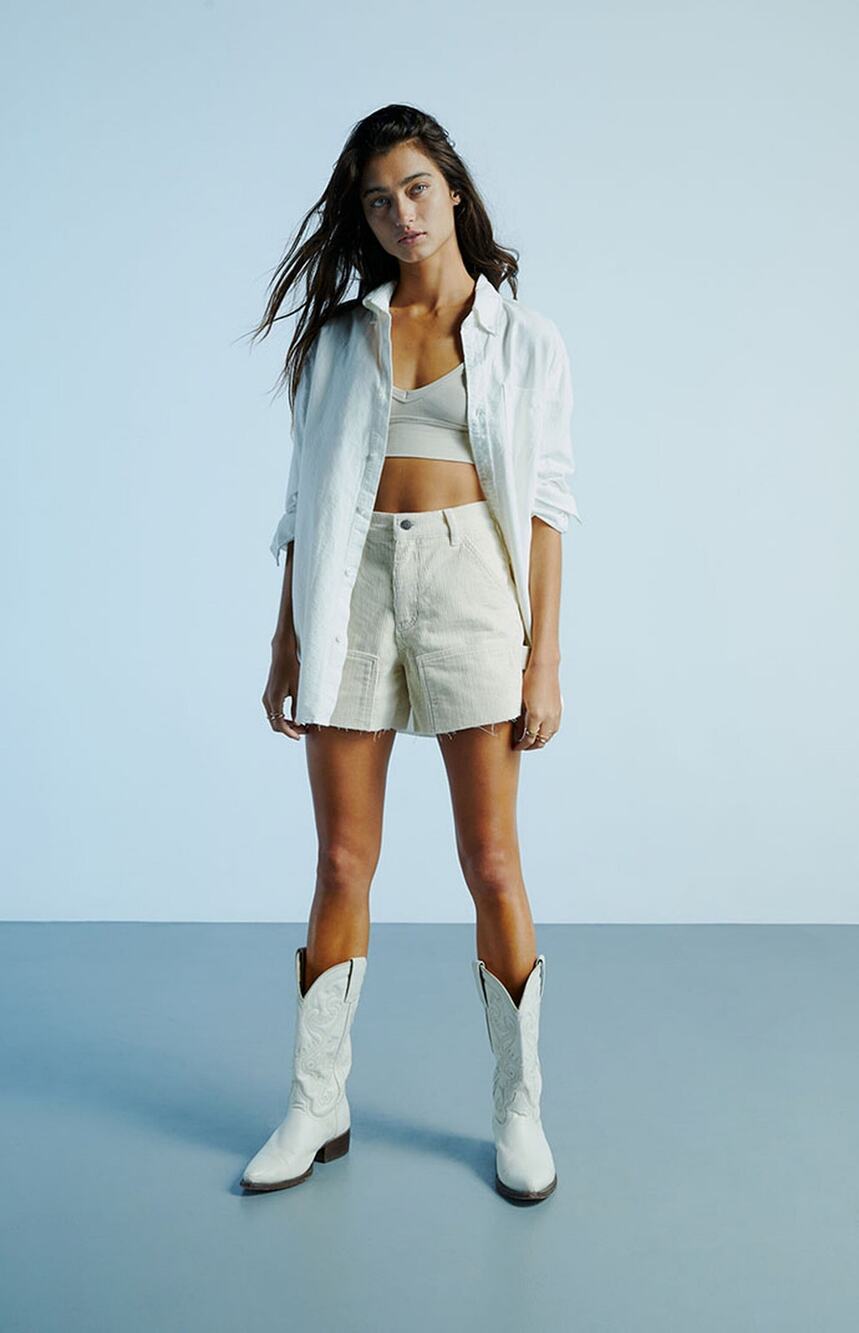 Pacsun Short Workwear Corduroy Cargo Cutoff Ivory 27 High Waisted Summer Shorts - Picture 1 of 5